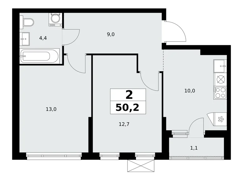 2 room apartment 50 m² Kommunarka, Russia