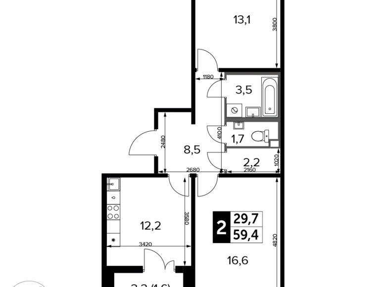 Appartement 2 chambres 59 m² Moscou, Russie