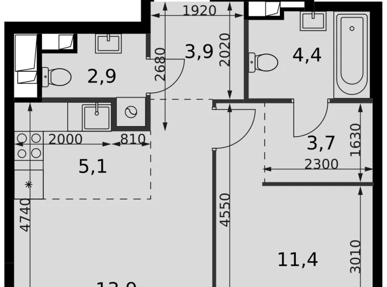 Appartement 2 chambres 45 m² Moscou, Russie