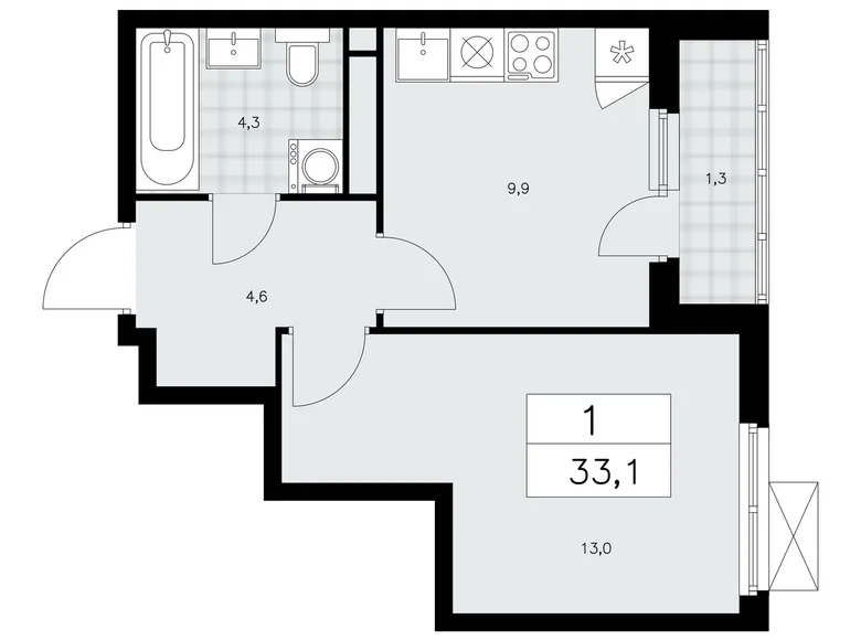 Apartamento 1 habitación 33 m² Kommunarka, Rusia