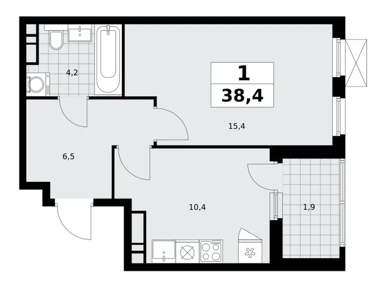 1 room apartment 38 m² Kommunarka, Russia