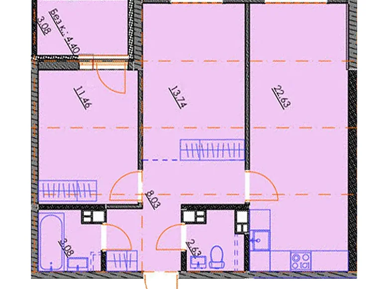 3 room apartment 65 m² Minsk, Belarus