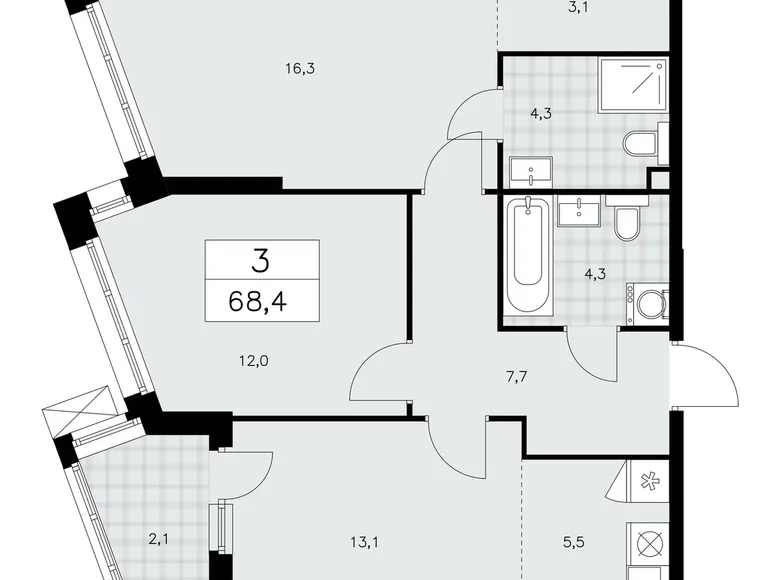 Apartamento 3 habitaciones 68 m² Kommunarka, Rusia