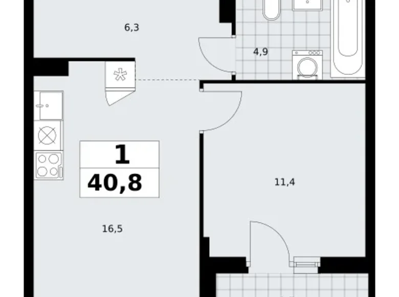 1 room apartment 41 m² Troitsk, Russia