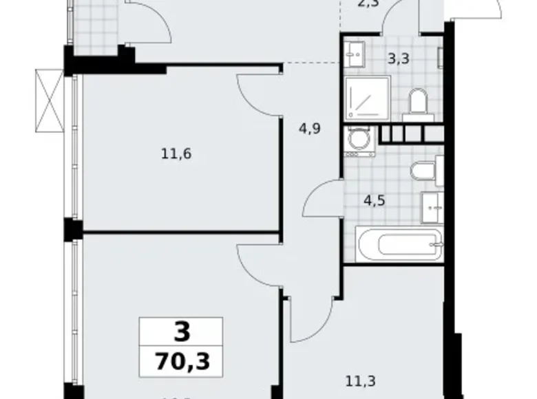 Apartamento 3 habitaciones 70 m² Moscú, Rusia