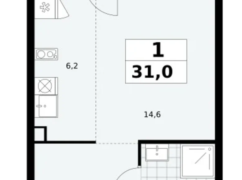 Квартира 1 комната 31 м² район Троицк, Россия