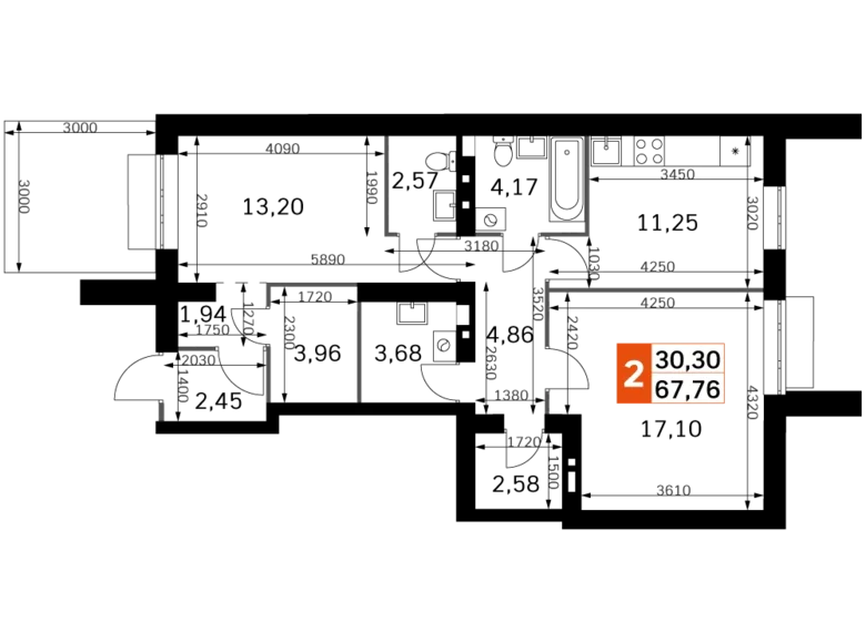 Квартира 2 комнаты 68 м² Одинцовский городской округ, Россия