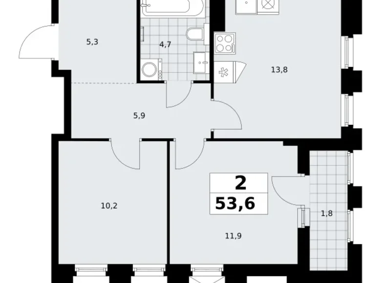 Appartement 2 chambres 54 m² Troïtsk, Russie