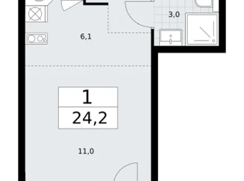 Mieszkanie 1 pokój 24 m² Wnukowo, Rosja