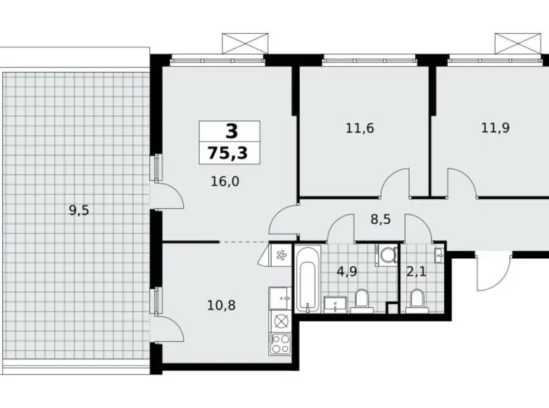 Квартира 3 комнаты 75 м² район Коммунарка, Россия