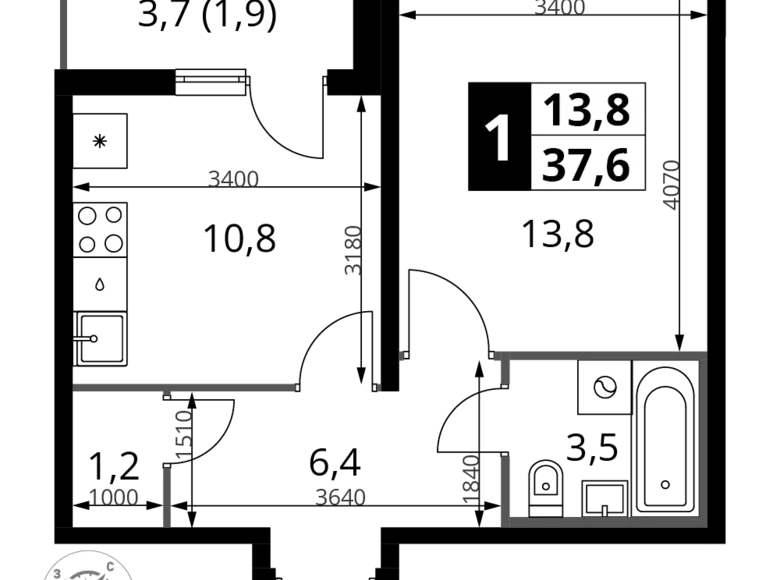 Apartamento 1 habitación 38 m² Leninsky District, Rusia