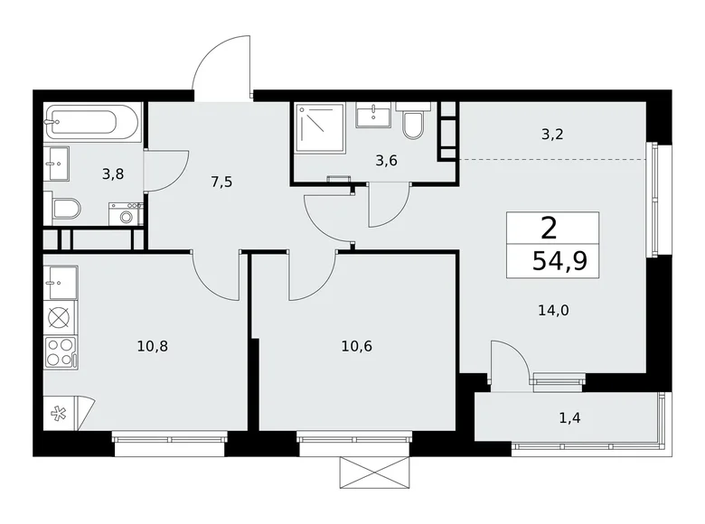 Apartamento 2 habitaciones 55 m² Kommunarka, Rusia