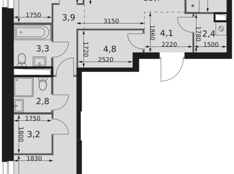 3 room apartment 84 m² Moscow, Russia