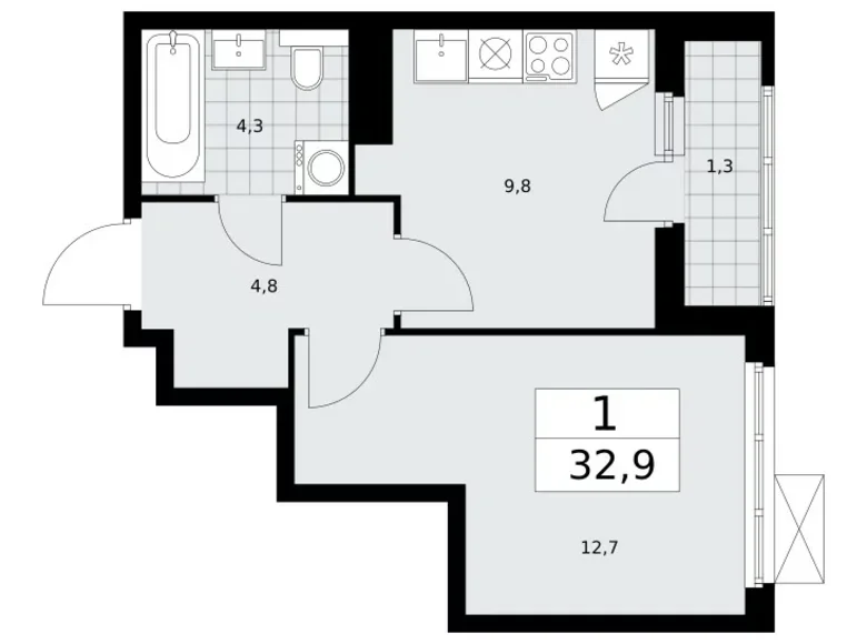 1 room apartment 33 m² Kommunarka, Russia