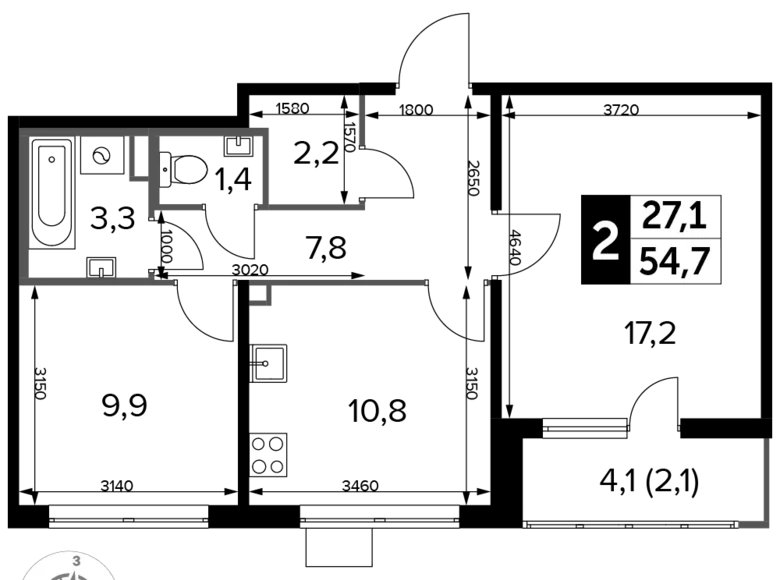Mieszkanie 2 pokoi 55 m² Lubiercy, Rosja