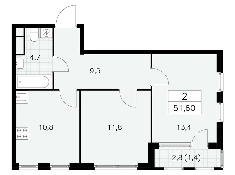 Квартира 2 комнаты 52 м² Москва, Россия