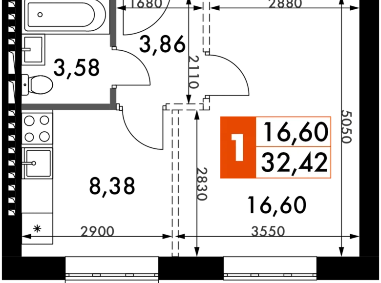Apartamento 1 habitación 33 m² Odincovskij gorodskoj okrug, Rusia