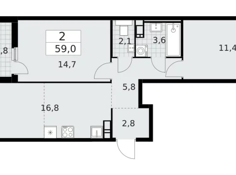 2 room apartment 59 m² Krasnoye Selo, Russia