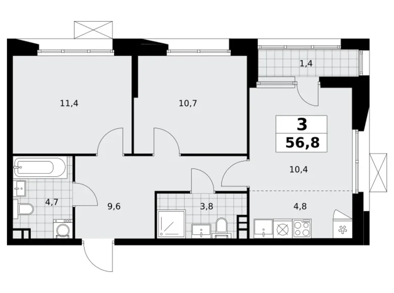 Apartamento 3 habitaciones 57 m² Kommunarka, Rusia
