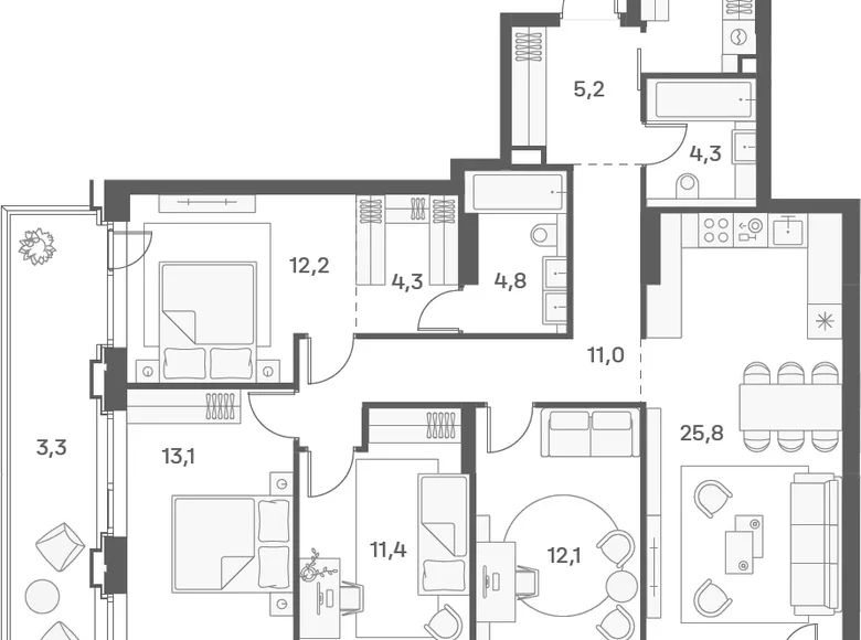 4 bedroom apartment 117 m² Moscow, Russia