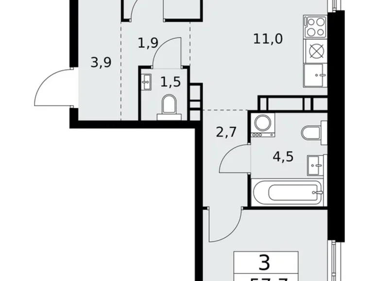 Квартира 3 комнаты 58 м² район Коммунарка, Россия