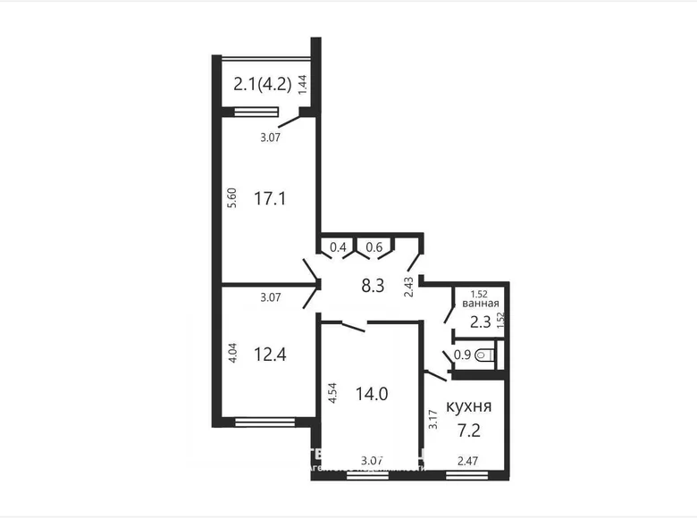 Квартира 3 комнаты 65 м² Минск, Беларусь