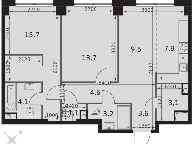 Квартира 2 комнаты 67 м² Москва, Россия