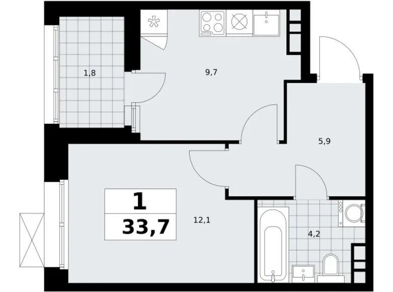 Квартира 1 комната 34 м² район Коммунарка, Россия