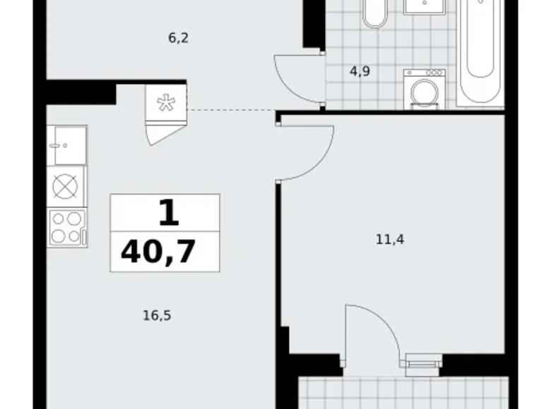 Квартира 1 комната 41 м² район Троицк, Россия