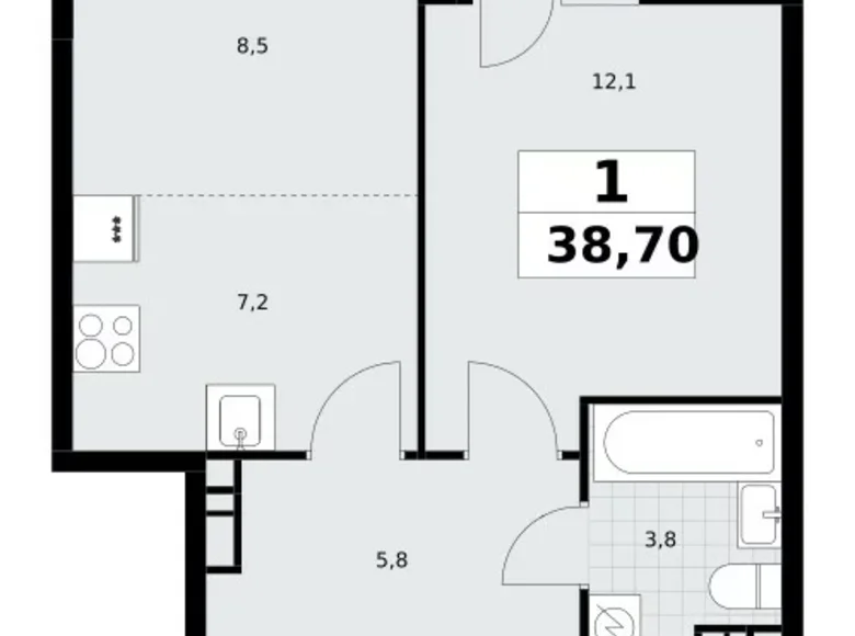 2 room apartment 39 m² Vnukovo, Russia
