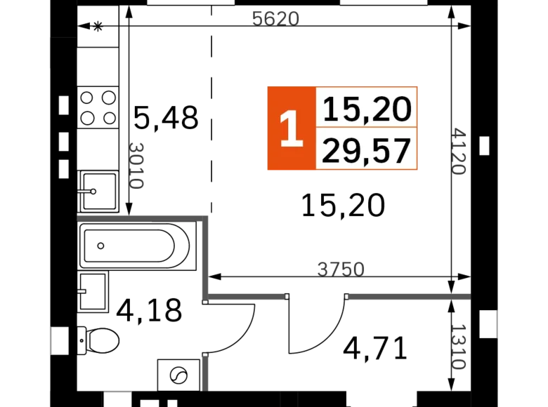 Студия 1 комната 30 м² Одинцовский городской округ, Россия