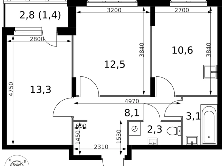 Appartement 2 chambres 51 m² Sapronovo, Russie