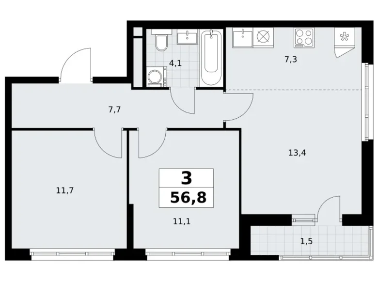 Apartamento 3 habitaciones 57 m² Vnukovo, Rusia