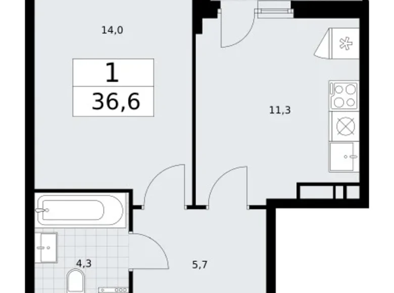 1 room apartment 37 m² Vnukovo, Russia