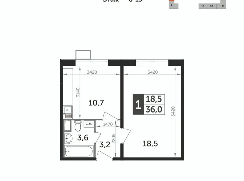 Квартира 1 комната 36 м² Ленинский городской округ, Россия