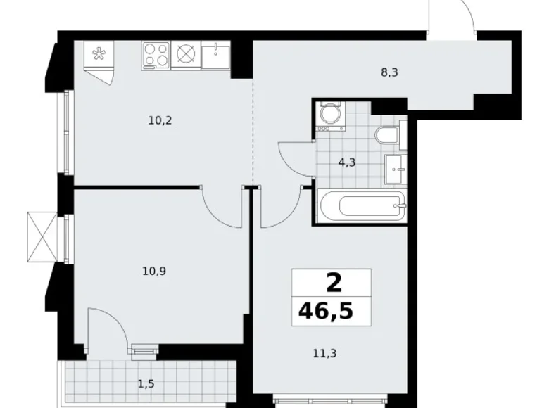 Mieszkanie 2 pokoi 47 m² Troick, Rosja