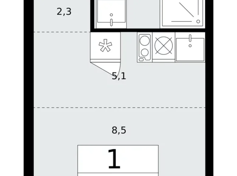 Квартира 1 комната 20 м² район Троицк, Россия