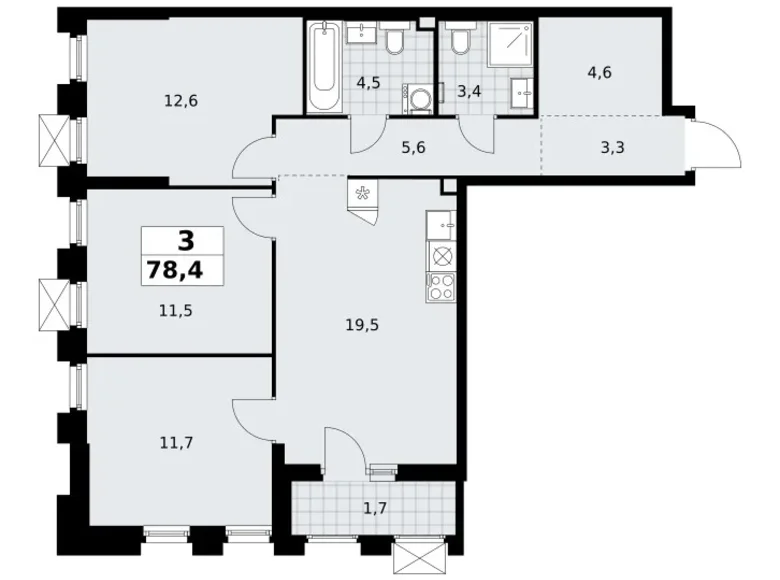 Mieszkanie 3 pokoi 78 m² Troick, Rosja