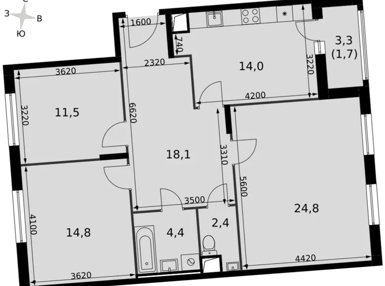 Квартира 3 комнаты 92 м² Развилка, Россия
