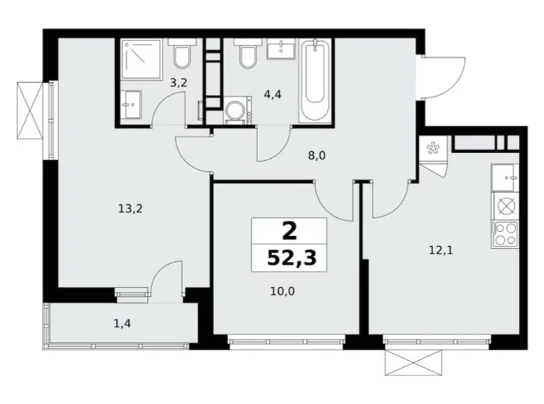 Квартира 2 комнаты 52 м² район Коммунарка, Россия