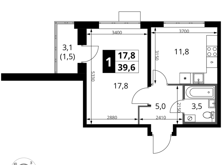 Квартира 1 комната 40 м² Химки, Россия