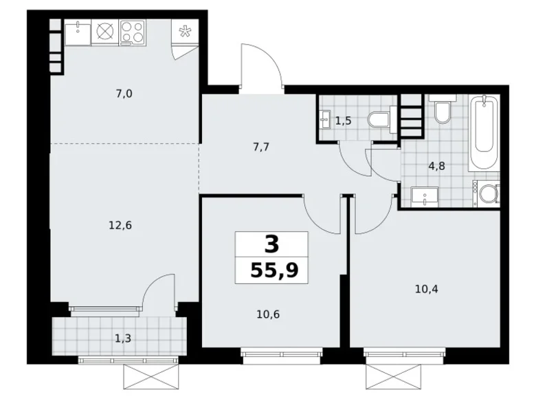 Apartamento 3 habitaciones 56 m² Moscú, Rusia