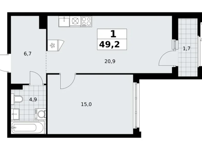 Квартира 1 комната 49 м² район Троицк, Россия