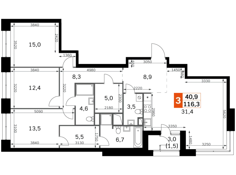 Appartement 4 chambres 116 m² Moscou, Russie