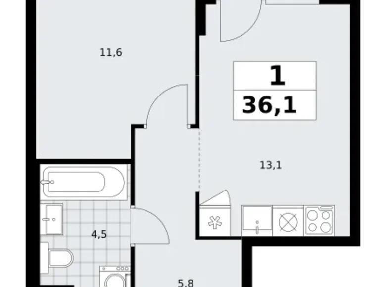 Appartement 1 chambre 36 m² Troïtsk, Russie