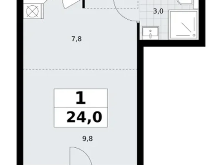 Квартира 1 комната 24 м² район Внуково, Россия