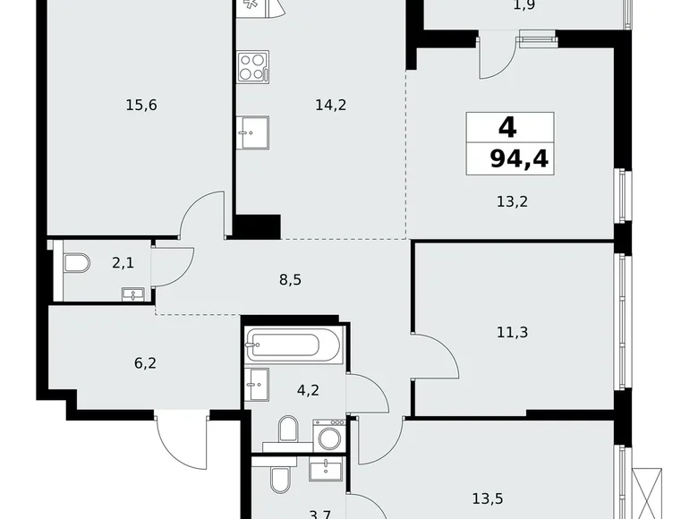 Appartement 4 chambres 94 m² Kommunarka, Russie