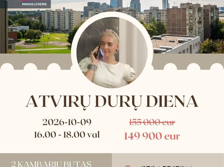 Квартира 2 комнаты 49 м² Вильнюс, Литва