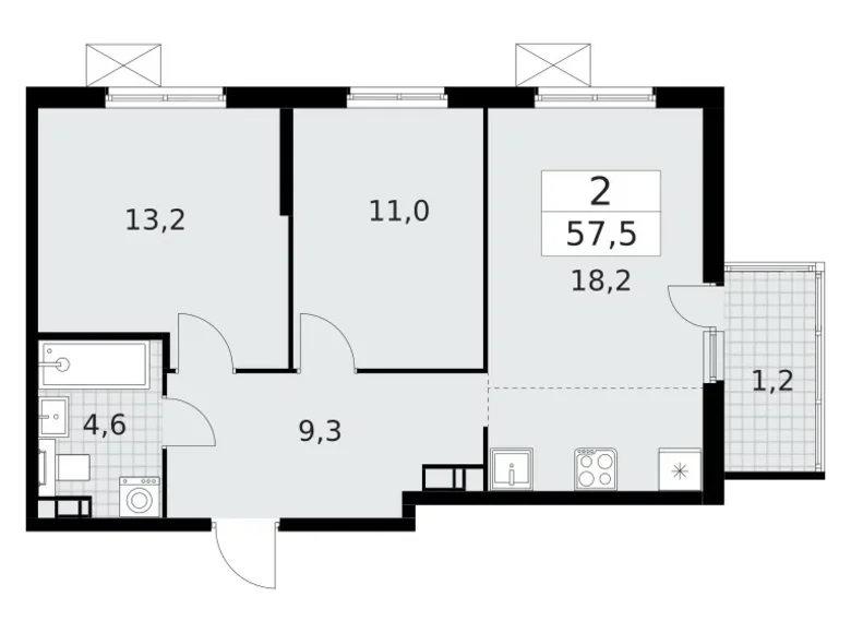 Квартира 2 комнаты 58 м² Красное Село, Россия