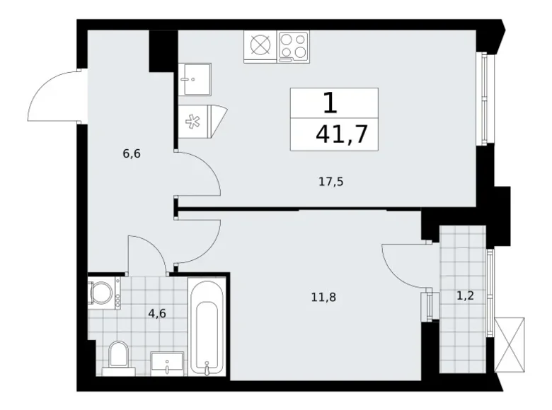 Wohnung 1 zimmer 42 m² Troizk, Russland